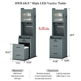 Dystler Makeup Vanity with Mirror and Lights, Vanity Desk with Drawers and Shelves, Makeup Desk with Storage Stool, Compact Vanity Table with Charging Station for Small Space, Grey Dystler