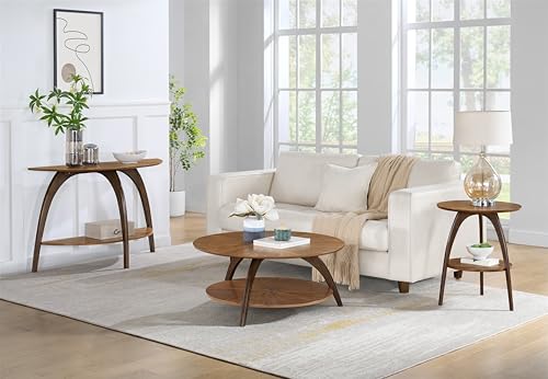 Martin Svensson Home LAX Two-Tone 48-Inch Caramel Brown Half-Moon Wood Sofa Console Table with Walnut Legs and Shelf Storage Martin Svensson Home