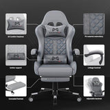 Gamtimer Gaming Chair, 400 lbs Adult Chair, High Back Computer Chair with Footrest and Linked Armrests, Office Video Game Chair with Lumbar Support (Grey) Gamtimer