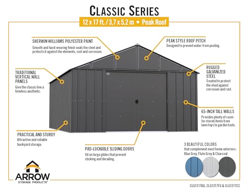 Arrow Classic Metal Shed, 12 x 17, Charcoal - WoodArtSupply