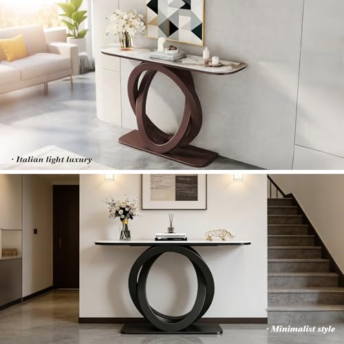 WOOOFA Marble Console Table, 39.4'' Modern Entryway Table with Sensor LED Light, Luxurious and Highly Decorative, Long Sofa Table for Living Room, Entrance, Hallway, White and Bronze WOOOFA