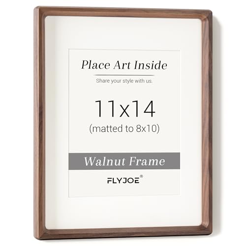 11x14 Picture Frame, USA-Sourced Natural Walnut Wood Photo Frame with Tempered Glass, Handcrafted Rounded Corner 11 x 14 Wooden Frame Matted to 8x10 Photos, Wall or Tabletop Display FLYJOE