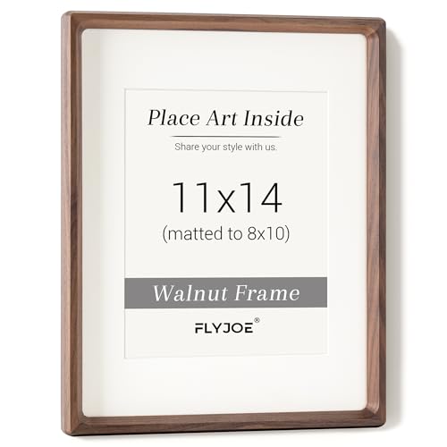 11x14 Picture Frame, USA-Sourced Natural Walnut Wood Photo Frame with Tempered Glass, Handcrafted Rounded Corner 11 x 14 Wooden Frame Matted to 8x10 Photos, Wall or Tabletop Display