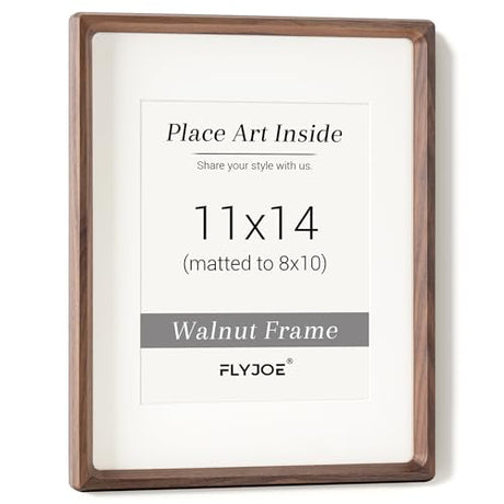 11x14 Picture Frame, USA-Sourced Natural Walnut Wood Photo Frame with Tempered Glass, Handcrafted Rounded Corner 11 x 14 Wooden Frame Matted to 8x10 Photos, Wall or Tabletop Display FLYJOE