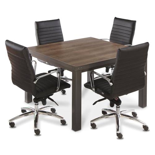 NBF Square Conference Tables - Thermally Fused Oak Laminate Conference Room Tables - Steel Base Office Meeting Table - 48" W x 48" D Durable Training Tables nbf signature series