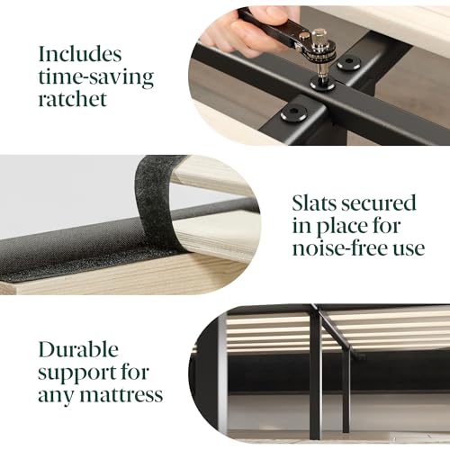 Zinus Curtis Upholstered Platform Bed Frame, Mattress Foundation, Wood Slat Support, No Box Spring Needed, Eco Friendly WonderBox (TM) Packaging, Dark Grey, Queen Zinus