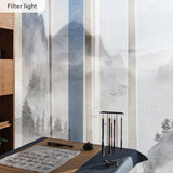 GoDear Design Deluxe Sheer Adjustable Sliding Panel Track Blind 45.8"- 86" W x 96" H, Extendable Track, Shimmering Natural Woven Fabric, Landscape Ink Wash Painting, Digital Art Prints, Shangri-La GoDear Design