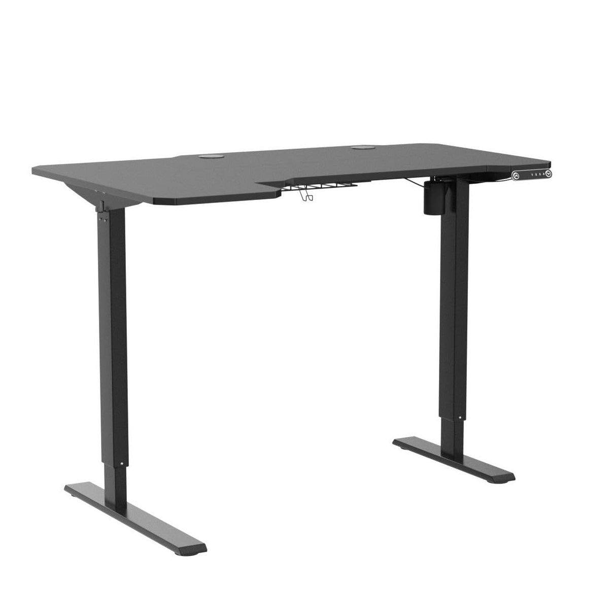 bilbil L-Shaped Electric Height Adjustable Standing Desk 59 Inches, Stand Up Rising Table for Home Office with Splice Board, Black Frame and Top bilbil