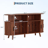 55'' Fluted Mid Century Modern Turntable Cabinet with Vinyl Storage, Large Round Record Player Stand with Charging Station and Display Shelf, Arched Wood Record Player Table for Living Room Garvee