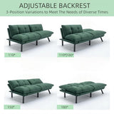 JvFun 71-inch Microfiber Upholstered Futon Sofa Bed - 2 Seats, Adjustable Arms/Back, Iron Legs | Convertible to Sleeper for Main Living Spaces, Bedrooms, Offices (Emerald +2Seat) JvFun