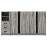 SOFTSEA Twin Horizontal Murphy Bed with Storage, Hideaway Murphy Bed Cabinet with Drawers & LED Light, Farmhouse Hidden Wall Bed Frame Space-Saving for Guest Room Bedroom Office, Grey SOFTSEA