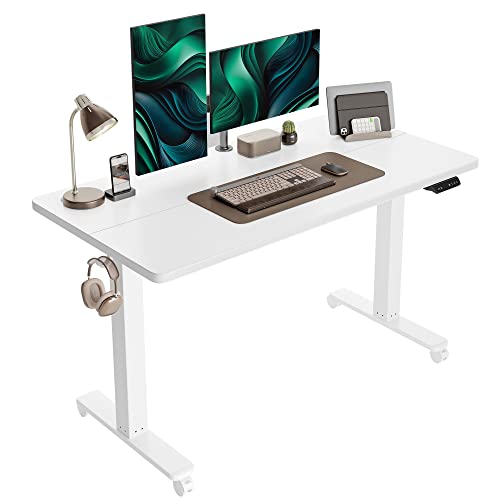 CubiCubi Electric Standing Desk, 55 x 24 Inches Height Adjustable Sit Stand Desk, Ergonomic Home Office Computer Workstation, White - WoodArtSupply