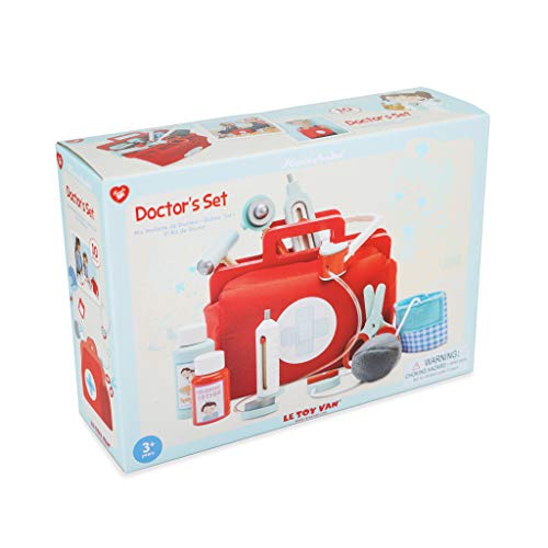 Le Toy Van - Kids Wooden Educational Pretend Play Honeybake Doctor's Medical Play Set Kit | Kids Pretend Play Role Play For Boys And Girls | 3 Year Old +, 8.66" x 5.70" x 5.90" (TV292), Red Le Toy Van