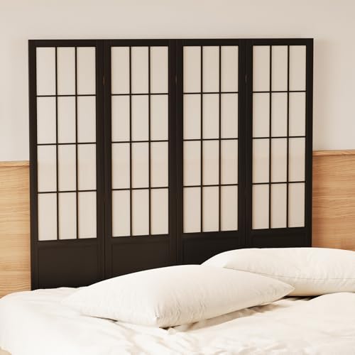 Room Divider, 66.9Inch Tall Japanese Shoji Style Folding Wood Screen with Double Hinges for Home Office Bedroom Hotel Decoration (4Panels, Black) Svimi