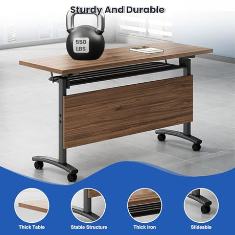 Mobile Conference Table,Modular Meeting Seminar Table,Portable Rolling Conference Training Table with Silent wheels,Folding Flip Top Conference Room Tables for Office,Classroom,Meeting (8pcs, 47.2in) Relgix
