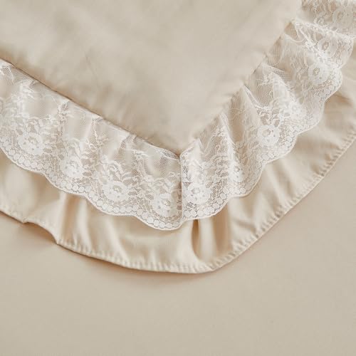 Lace Ruffle Crib Bedding Set 3 Pieces Baby Boho Lace Quilted Comforter with Fitted Sheet and Bed Skirt - Cute Ruffled Shabby Chic Baby Bedding Soft Blanket Design Pink UOZZI BEDDING