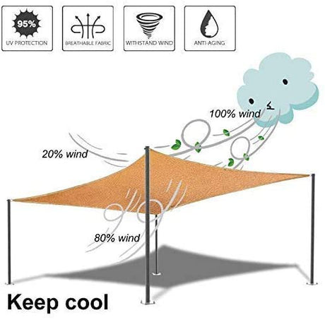 Patio Sun Shade Sail Canopy, 16' x 18' Rectangle Shade Cloth Outdoor Cover - Sunshade Fabric Awning Shelter for Pergola Backyard Garden Carport (Sand) COCONUT