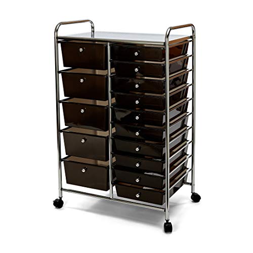 Seville Classics 15-Drawer Multipurpose Mobile Rolling Utility Storage Organizer Cart, Translucent Black - WoodArtSupply