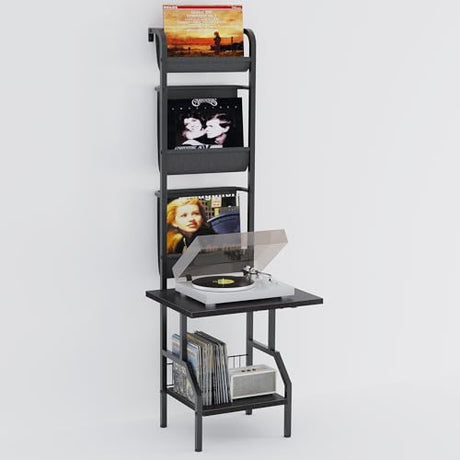 Lutown-Teen Record Player Stand with Vinyl Storage, Record Player Table Holds up to 200 Albums, 5-Tier Turntable Stand for Living Room, Black Lutown-Teen