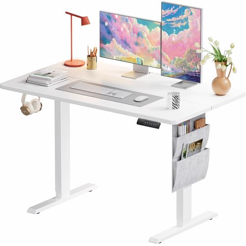 Marsail Standing Desk Adjustable Height,48"*28" Electric Standing White Deskwith Storage Bag,Sit Stand up Deskfor Home Office Writing Computer Table,4 Memory Preset with Headphone Hook,Cable Manager Marsail