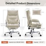 LEAGOO Office Chair with Foot Rest, Ergonomic Executive Office Chair with Arms, Reclining High Back PU Leather Comfy Swivel Computer Desk Chairs with Wheels and Lumbar Support for Home Office, Cream LEAGOO