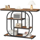 HOOBRO 43.3" Console Table, 4-Tier Sofa Table, Industrial Entryway Table, Behind Couch Table, Accent Table with Storage Shelf for Entryway, Foyer, Living Room, Bedroom, Hallway, Rustic Brown BF65XG01 HOOBRO