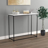 BOWERY HILL Contemporary Marble Console Table, 31" L x 13" W x 28" H, Engineered Wood Top, Black Metal Legs, Modern Style Entryway, Hallway or Living Room Accent Furniture BOWERY HILL