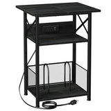 AMHANCIBLE Record Player Stand with Charging Station, Large Turntable Stand with Storage Cabinet, 3 Tier End Table Hold Up to 100 Albums, Record Stand for Vinyl, Living Room, Black, HETCD012BK-1 AMHANCIBLE