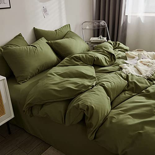 Nanko King Comforter Set Dark Green, Olive Green Soft Reversible All Season Down Alternative Quilted Duvet Insert, Microfiber Filling, Luxury Quality Bedding Sets in a Bag 3PCs 104x90 inch Sage Nanko