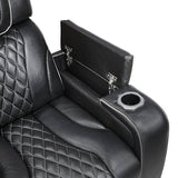 Lexicon Power Double Reclining Sofa, Center Drop-Down Table with Heat/Massage/Headrest/Storage Arms/Cup Holders/LED Lights/Wireless Charging, Top Grain Leather Match Wall Hugger Recliner Sofa, Black