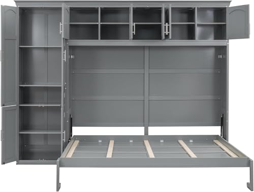 Virubi Queen Horizontal Murphy Bed Cabinet with Storage Cabinet,Wood Folding Murphy Wall Bed for Adult (Grey) Virubi