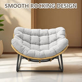 Virplik Oversized Papasan Rocking Chair with Extra Thick Cushion, Rattan Wicker Egg Chair for Indoor & Outdoor Use – Cozy Swivel Lounge Chair for Patio, Living Room, Bedroom, or Porch, Grey