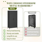 Steehoom Armoire Wardrobe Closet, Metal Storage Clothes Cabinets Locker with Doors Tall Freestanding Armoire Wardrobes for Bedroom Hanging Clothes, Heavy Duty, Black Steehoom