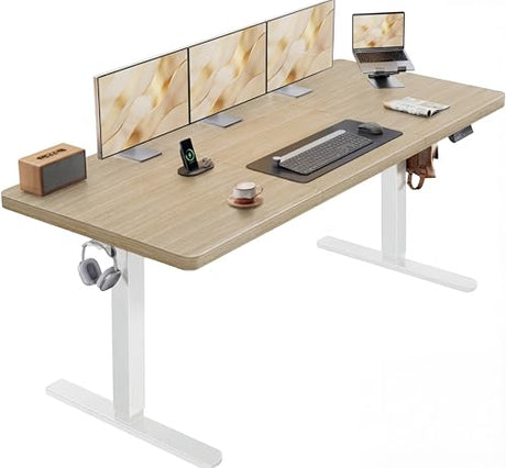 HUANUO 71 x 30 inch Electric Standing Desk, Powerful Brushless Motor Large Height Adjustable Table, 4 Memory Preset Sit Stand Up Desk, Home Office Computer Table with Thick T-Shaped Frame, Natural HUANUO