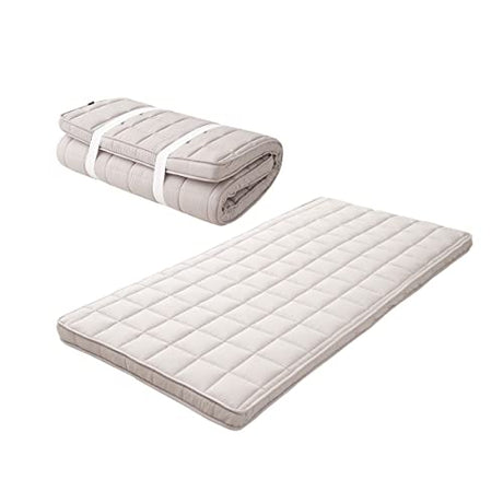 EMOOR Japanese Padded Futon Mattress Machi Twin Gray, Gusset Foldable Storable Elastic Bands Floor Sleeping Guest Bed Tatami Mat EMOOR