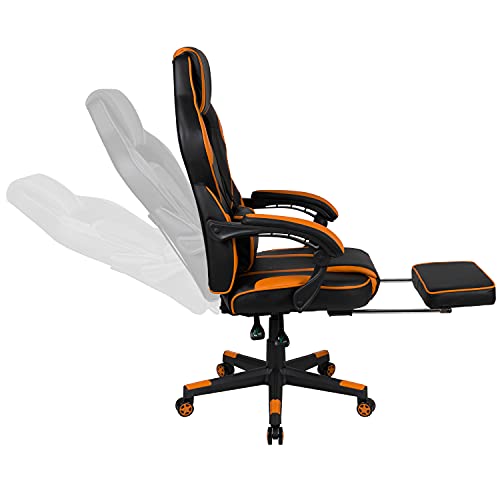 Flash Furniture X40 Gaming Chair Racing Ergonomic Computer Chair with Fully Reclining Back/Arms, Slide-Out Footrest, Massaging Lumbar - Black/Orange Flash Furniture