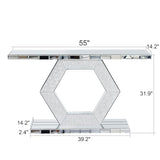 Mcltopz 55" Silver Mirrored Console Table, Rectangle Sofa Table with Sparkling Crystal Hexagon Base, Modern Luxury Mirrored Furniture with with Diamond Glass Effects for Entryway Hallway Entrance Mcltopz