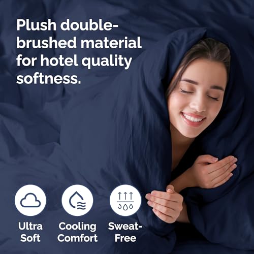 Navy Blue Duvet Cover Queen Size - Extra Soft Queen Size Duvet Cover - Lightweight, Comfy & Breathable - Easy Care & Fade Free with Zipper Closures and Ties - 90" x 90" Inches - Comforter Not Included CGK Unlimited