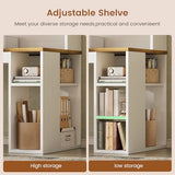 SEDETA 67" Farmhouse L Shaped Desk with Hutch, Home Office Desks with Drawers & Sliding Doors, Corner Computer Desk with Storage Shelves & Power Outlets, Executive Desk with LED Lights, White SEDETA