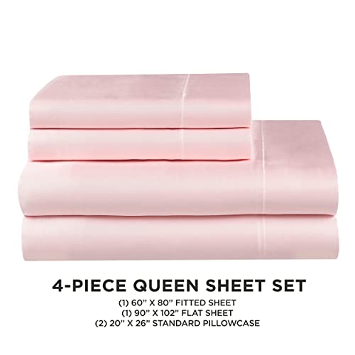 Juicy Couture Queen Size Satin Bed Sheet Set, Deep Pocket Silky Satin Queen Sheet Set with 1 Fitted Sheet, 1 Flat Sheet and 2 Pillow Case, Wrinkle Resistant and Anti Pilling - Pink Juicy Couture