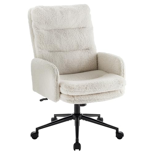IWMH High-Back Home Office Chair,Upholstered Desk Chair with Armrests,Height Adjustable Armchair with Wheels, Swivel Office Desk Chair, Ergonomic Computer Task Chair, Leisure Armchair Cashmere(White) IWMH