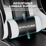 GTPLAYER Gaming Chair, Computer Chair with Footrest and Lumbar Support, Height Adjustable Game Chair with 360°-Swivel Seat and Headrest and for Office or Gaming (White) GTPLAYER