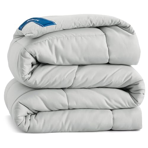 Bedsure Comforter Duvet Insert - Quilted Comforters Twin Size, All Season Duvet, GentleSoft Down Alternative Bedding, with 8 Tabs, Gifts for Women/Men, Light Grey, Twin 88 x 68 Inches Bedsure