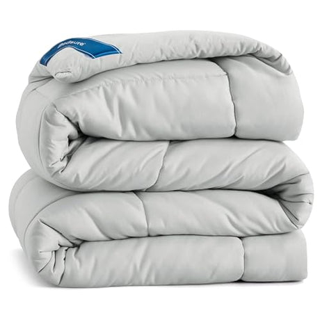 Bedsure Comforter Duvet Insert - Quilted Comforters Twin Size, All Season Duvet, GentleSoft Down Alternative Bedding, with 8 Tabs, Gifts for Women/Men, Light Grey, Twin 88 x 68 Inches Bedsure