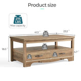 LINSY HOME Farmhouse Coffee Table with Storage, Wood Coffee Table for Living Room, Open Display Area and Storage Drawers with Metal Handles, Chic Style with Curved Base. Brown LINSY HOME
