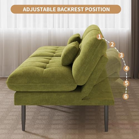 NEDYO 70 inch Convertible Futon Sofa Bed, Velvet Sleeper Sofa with Adjustable Backrest, Thick Fill and Convertible Modules, 4 in 1 Loveseat Couch for Living Room, Olive Green NEDYO