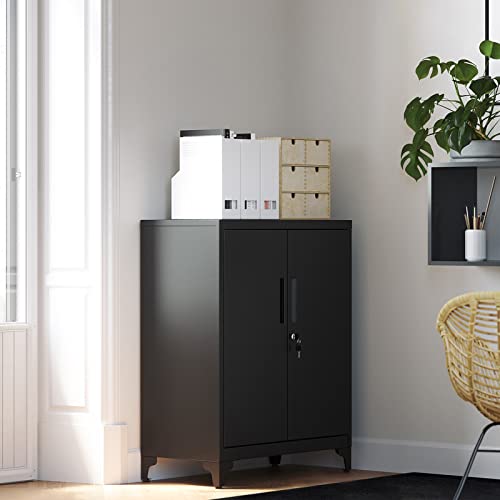 SONGMICS Garage Cabinet, Metal Storage Cabinet with Doors and Shelves, for Home Office, Garage and Utility Room, Black UOMC013B01 SONGMICS