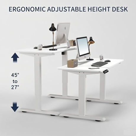 Banahomr 55 inch Motorized Standing Desk with Type-C Port, Wooden Standing Desk Adjustable Height with Controller, Electric Rising Desks for Home Office (White, 55 Inch) Banahomr