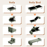 wanan Convertible Sofa Bed, 3-in-1 Futon Sleeper Chair with Back Support & Pillow, Chenille Fabric Single Daybed with Solid Wood Frame & Sturdy Metal Legs, for Living Room Bedroom, Vintage Green wanan
