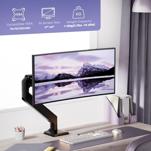 Heavy Duty Monitor Arm for Ultrawide Screens up to 49 inch and 39.6lbs, Premium Aluminum Single Desk Mount Stand with Gas Spring, VESA 75x75/100x100 IMtKotW